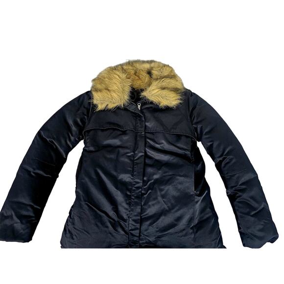 Express Women's Black Down Filled Full Zip Faux Fur Trim Parka Coat Sz S - Picture 1 of 8